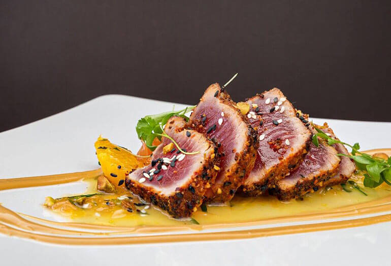 a plate of food with a fork