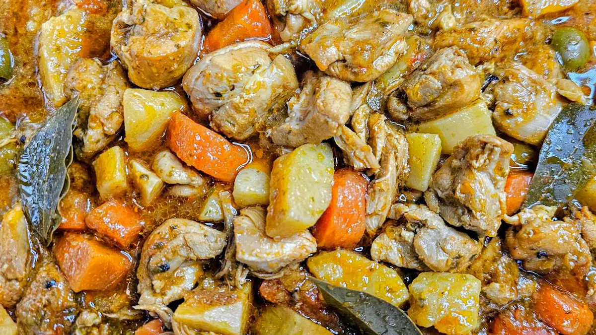 a dish is filled with food
