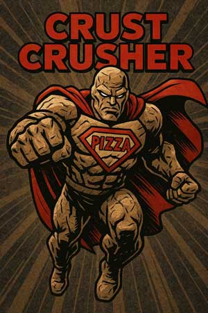 A pizza-themed comic book style villain called Crust Crusher