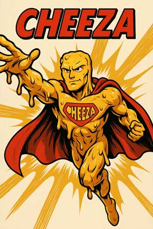 a comic book style superhero called Cheeza in the style of Shazam
