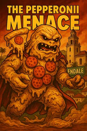 A pizza-themed comic book style villain called Pepperoni Menace