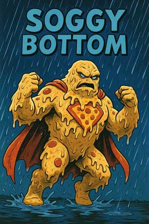 A pizza-themed comic book style villain called Soggy Bottom