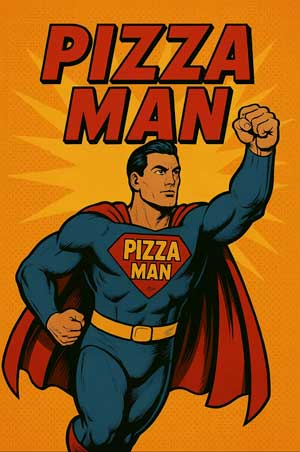 a comic book style superhero called Pizza Man in the style of Superman