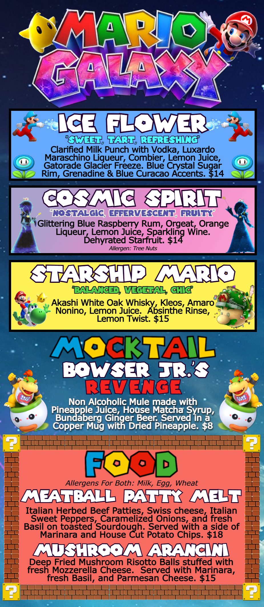 a menu for a video game