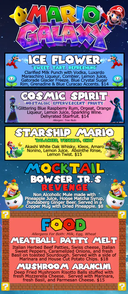 a menu for a video game