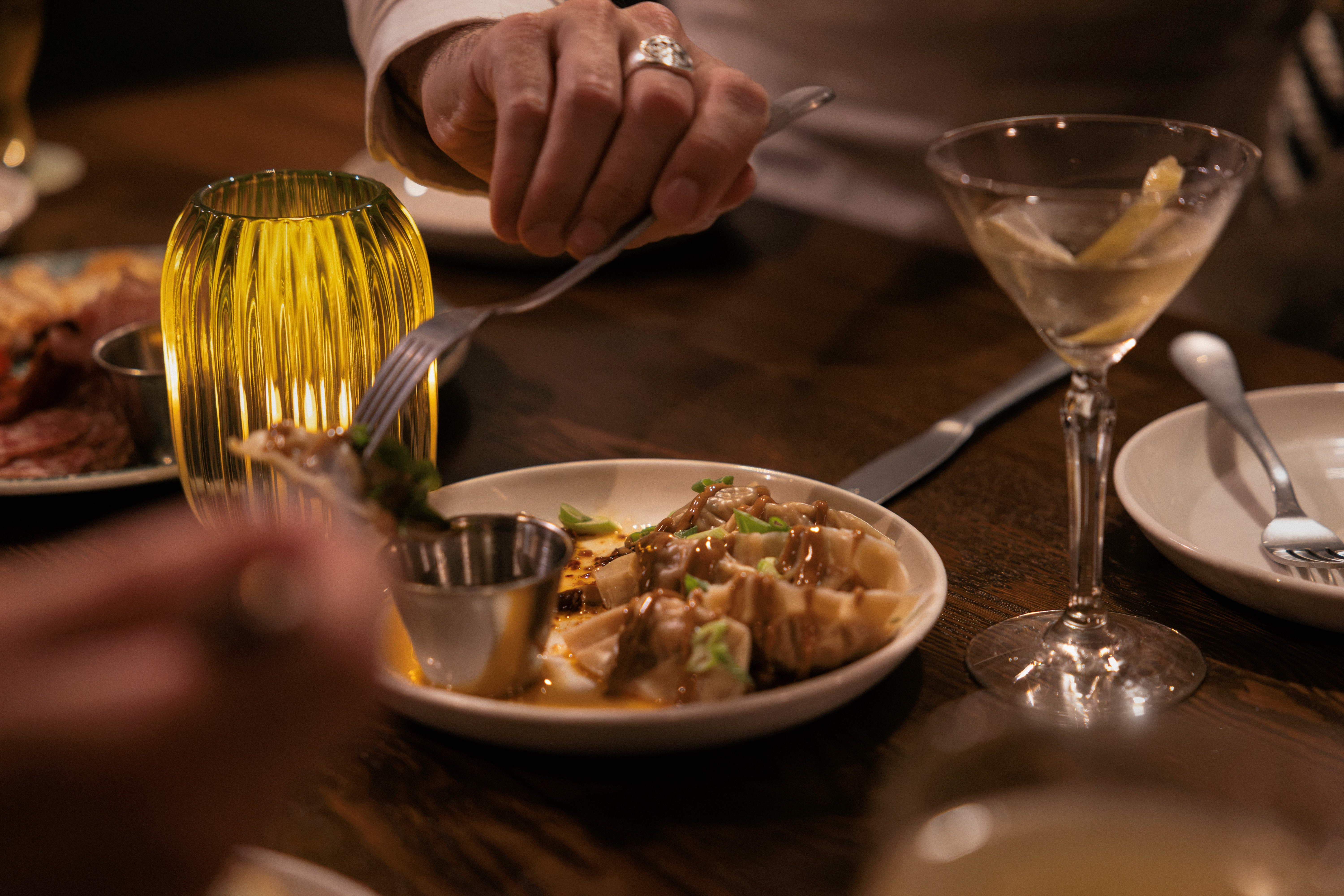 plate of food and drinks
