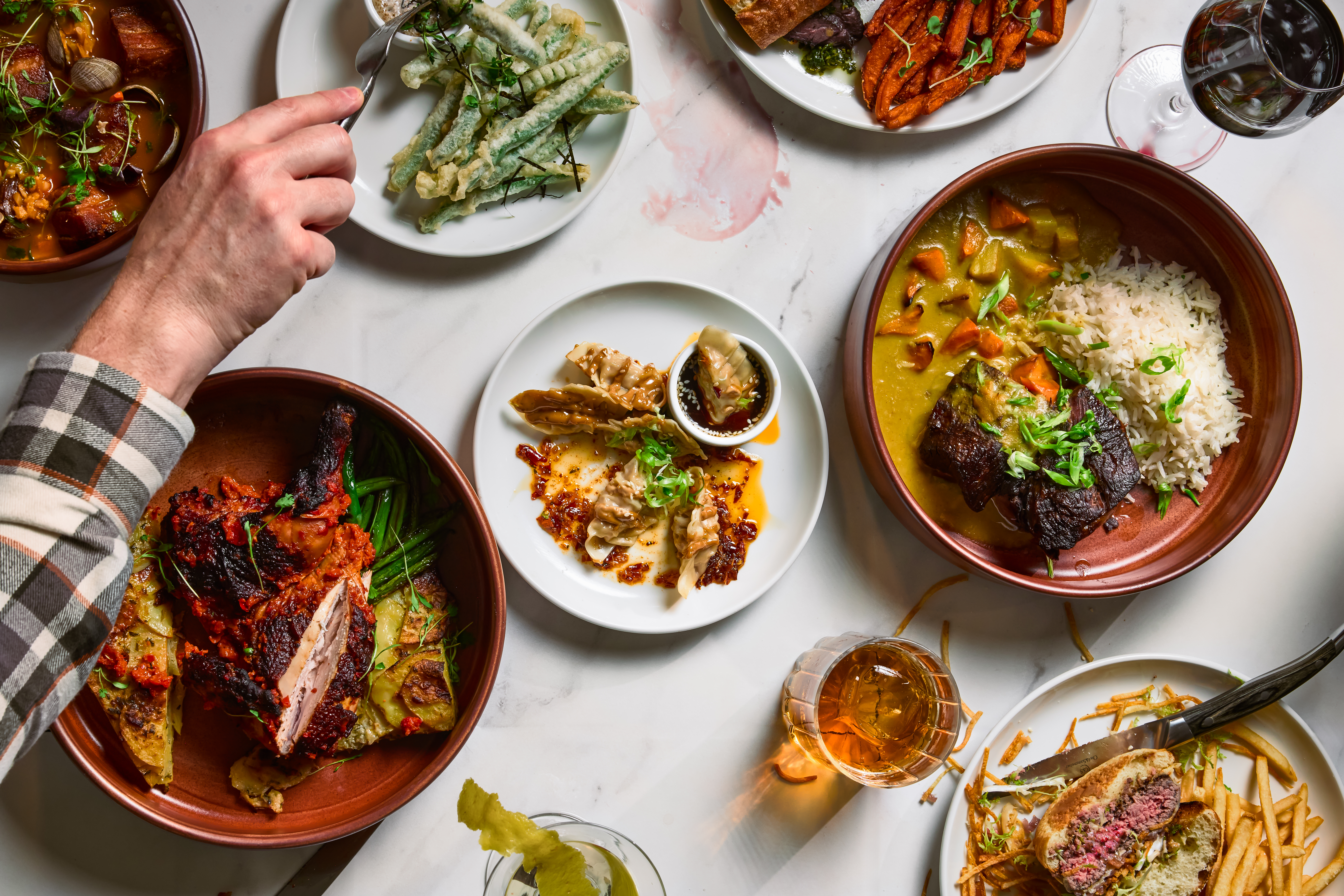 a table with plates of food