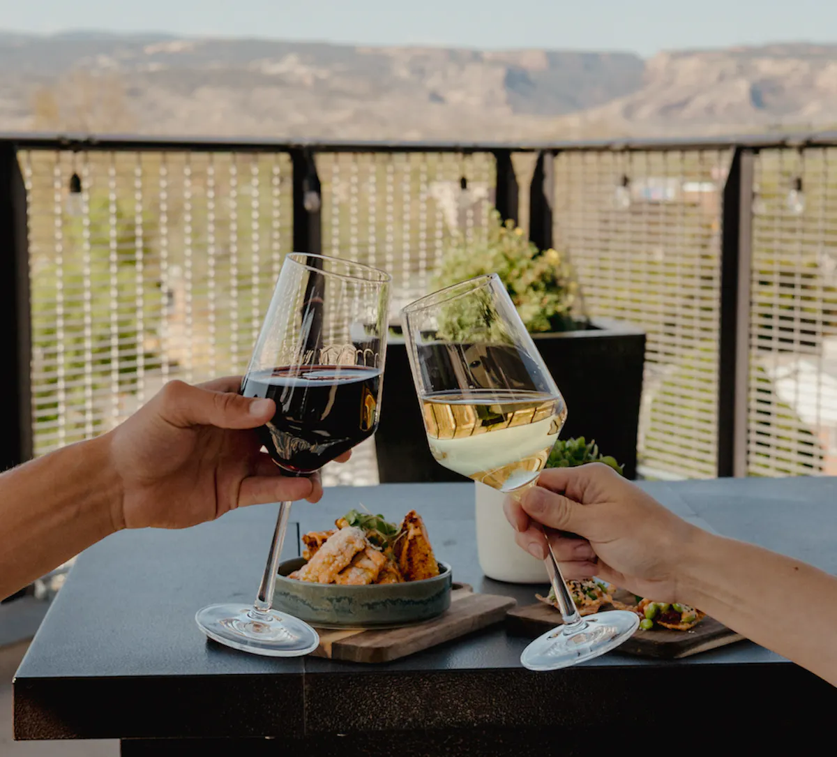 a person sitting at a table holding a glass of wine