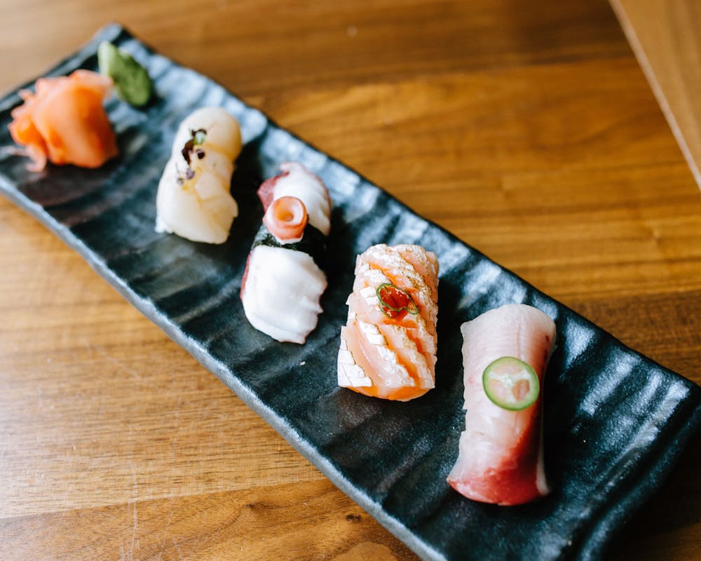 sushi on a wooden table