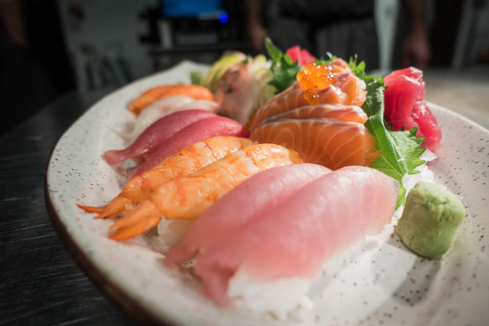 a plate of food with a slice cut out