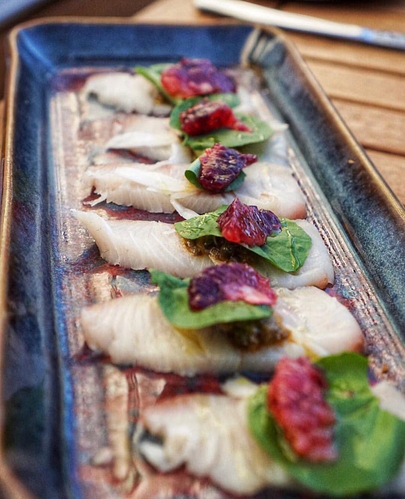 a close up of food on a tray