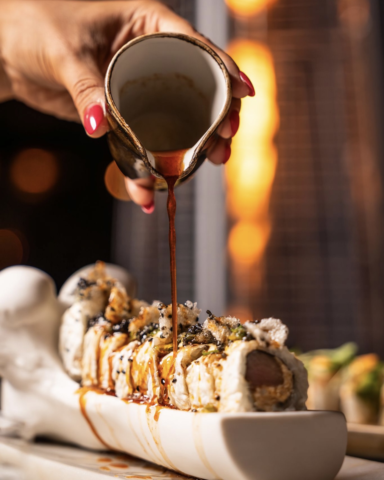 Elegant seafood and sushi presentation at Lionfish restaurant