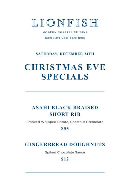 Christmas Eve Specials at Lionfish Coastal Cuisine Lionfish Modern