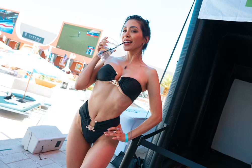 Golf on the big screen by the pool at Tailgate Beach Club, Las Vegas