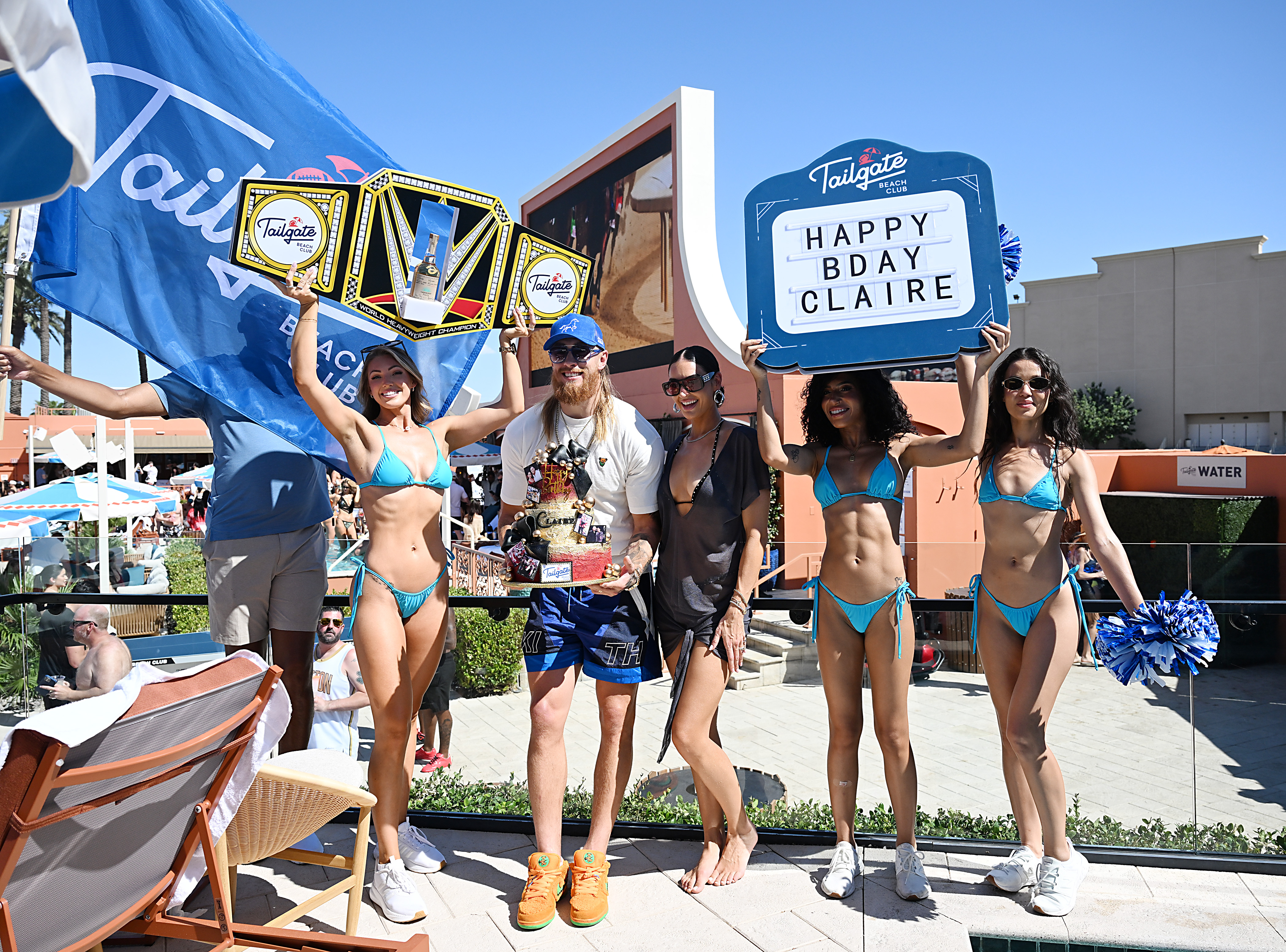 Birthday party in a pool cabana at Tailgate Beach Club, Las Vegas