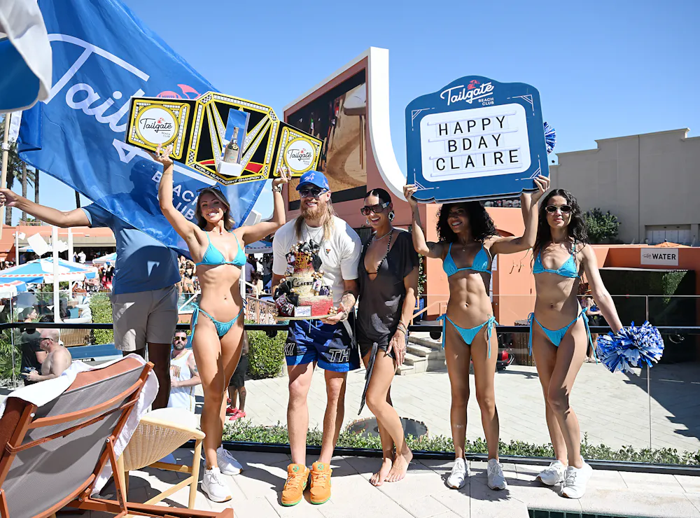 Birthday party in a pool cabana at Tailgate Beach Club, Las Vegas