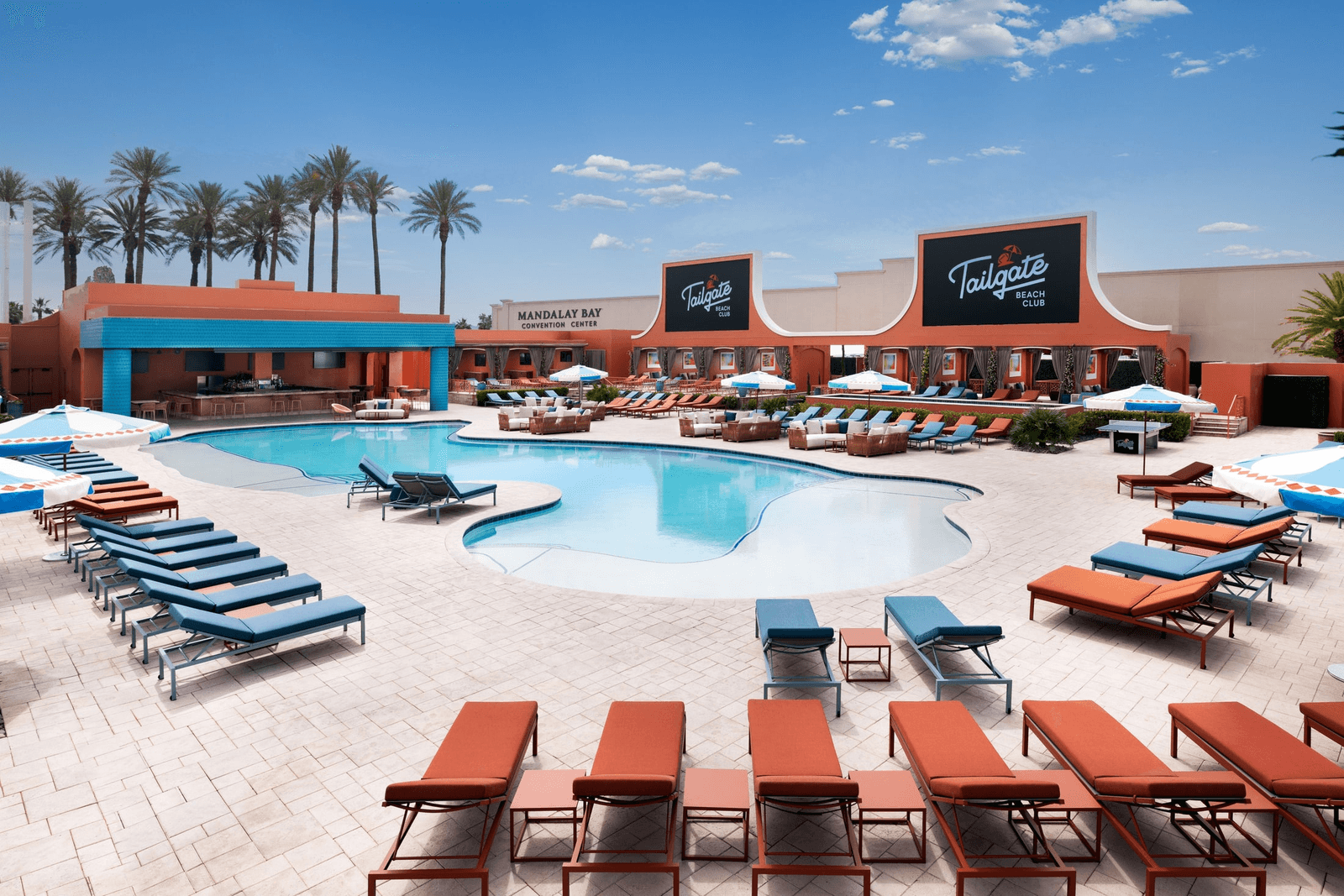 Tailgate Beach Club pool deck and branded LED screens at Mandalay Bay