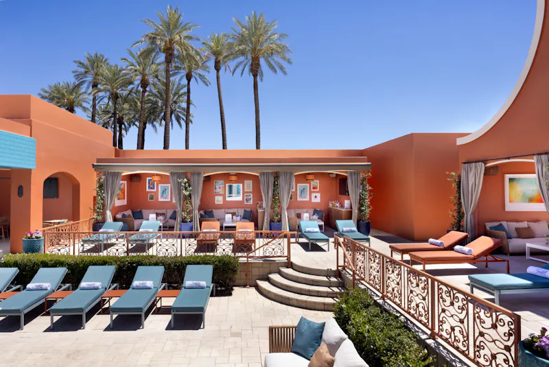 Cabana interior with couches and TV