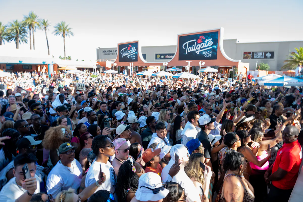 Huge crowd with Tailgate LED marquee, landscape