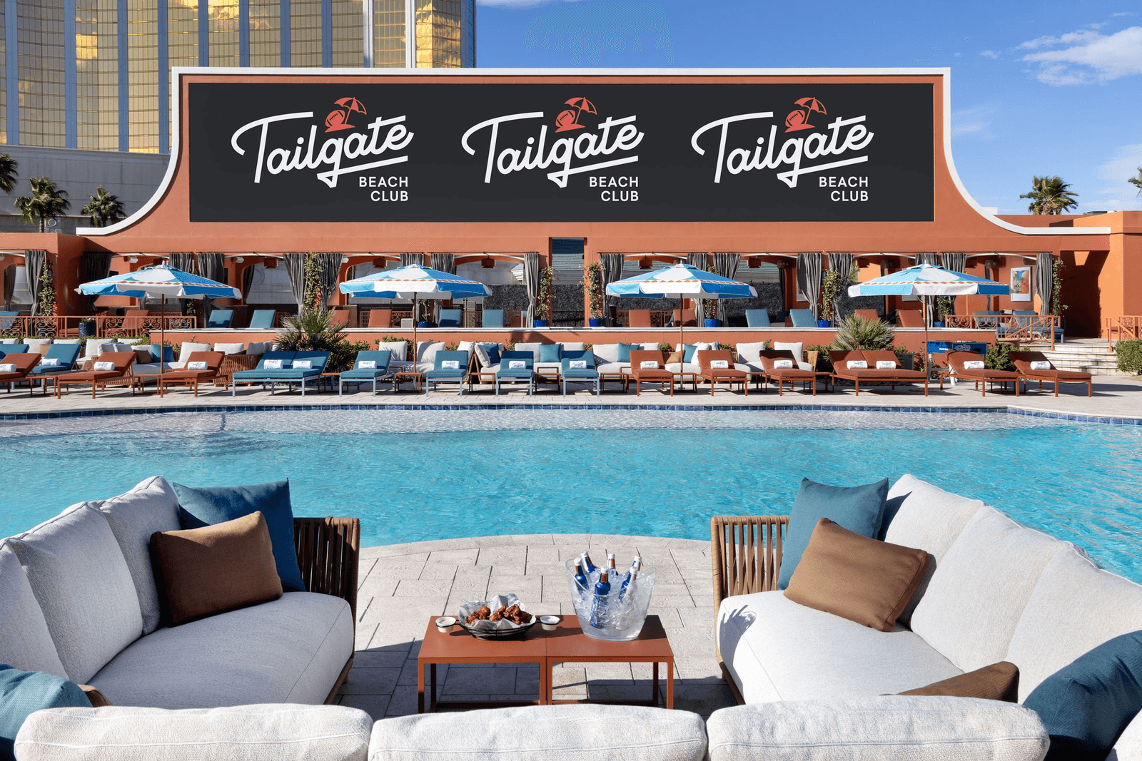 The main LED screen above the pool at Tailgate Beach Club