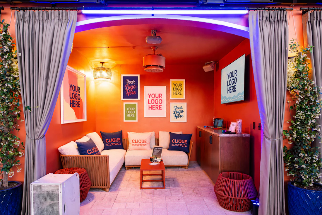 Custom cabana branding at Tailgate Beach Club