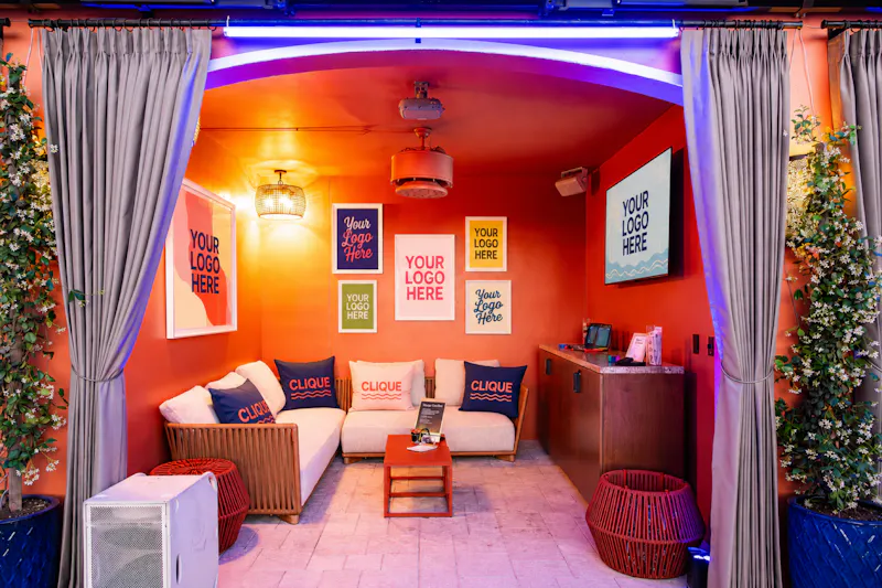 Cabana wrapped in custom event branding