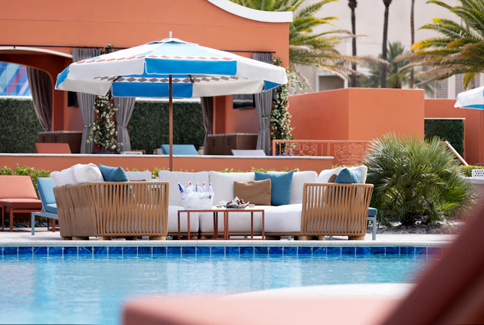 VIP cabana and couch seating at Tailgate Beach Club