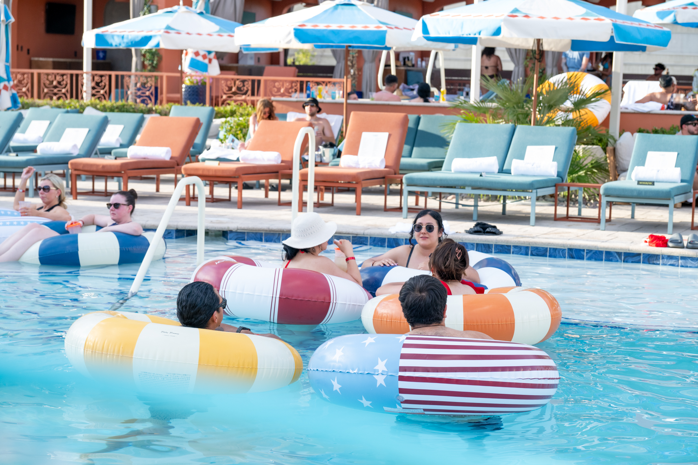 a group of people in a pool
