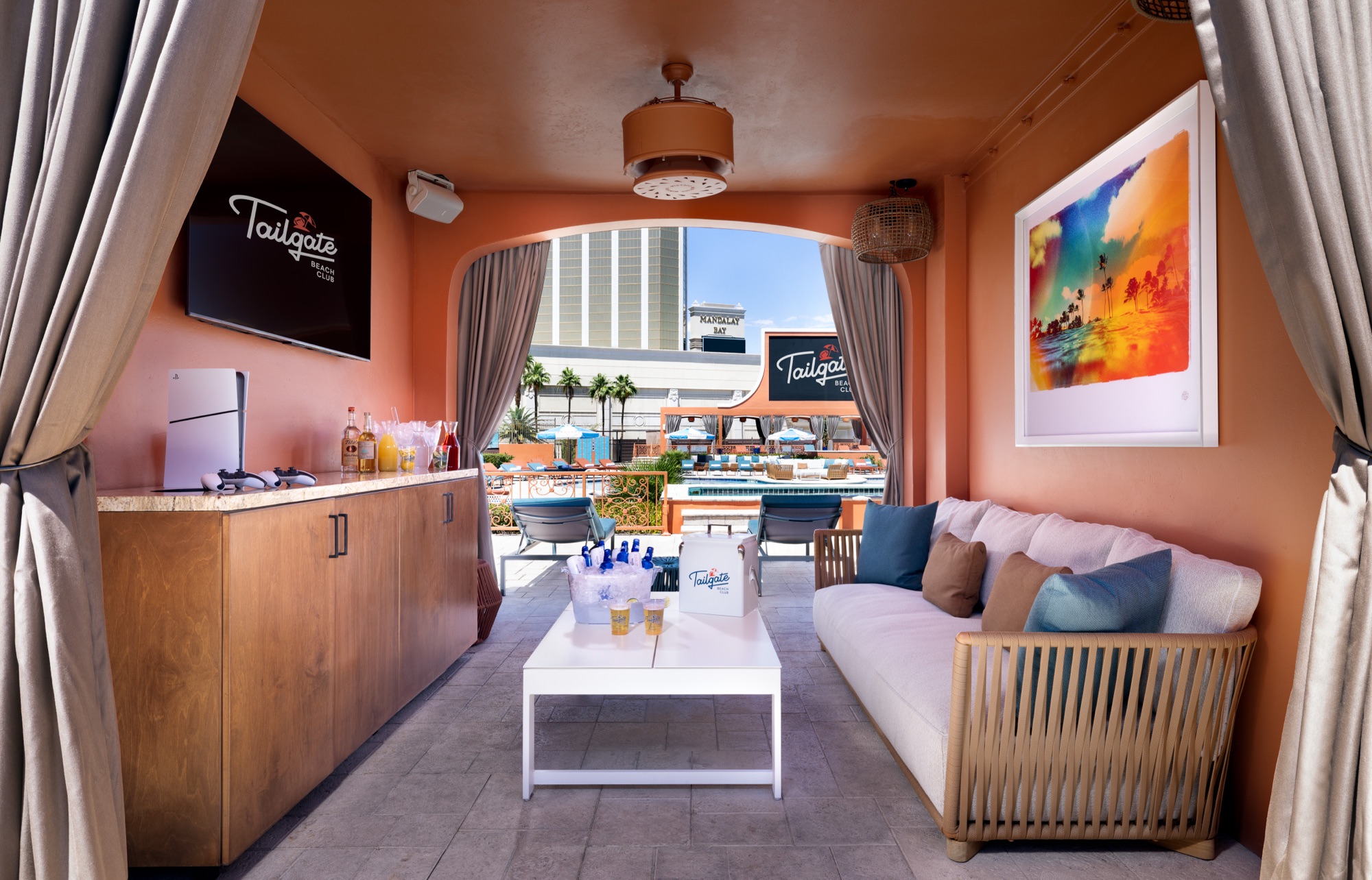 a room with a couch and a table