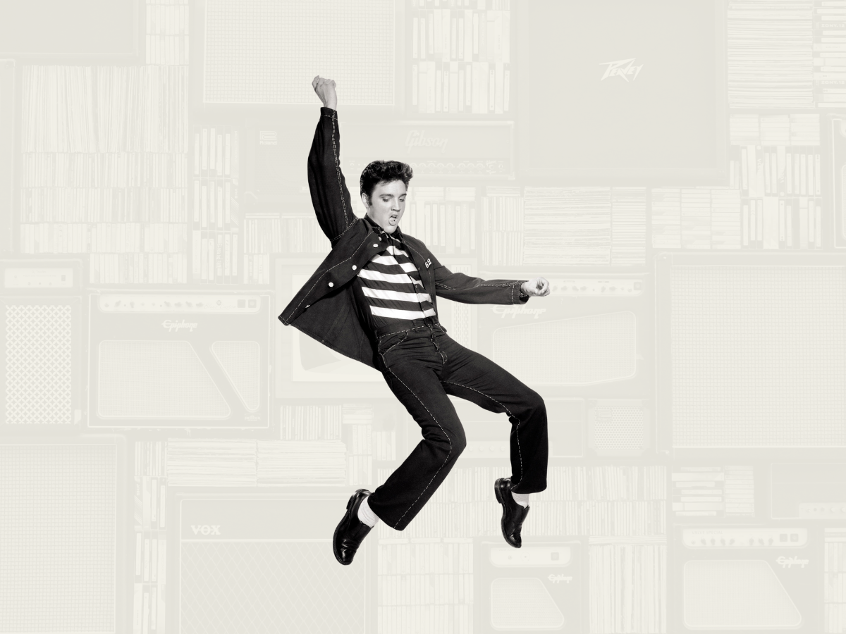 Elvis Presley jumping in the air