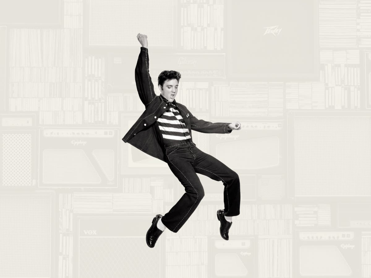Elvis Presley jumping in the air
