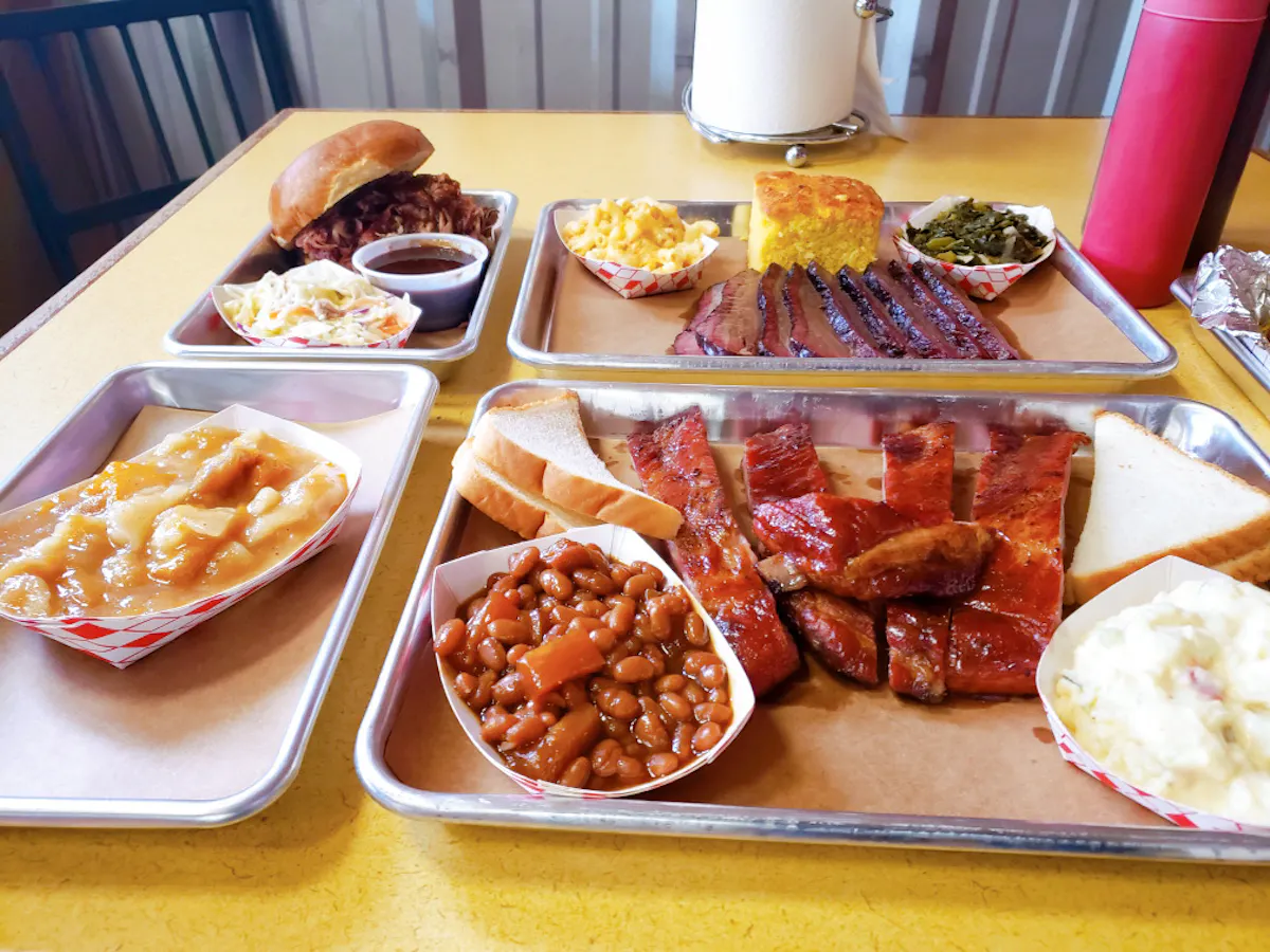 several trays of food