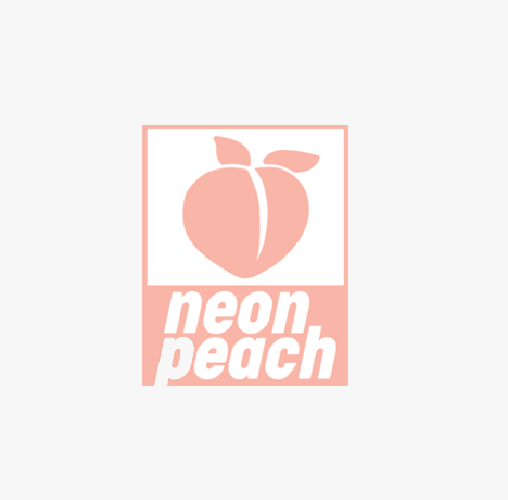 a close up of a logo of a neon peach