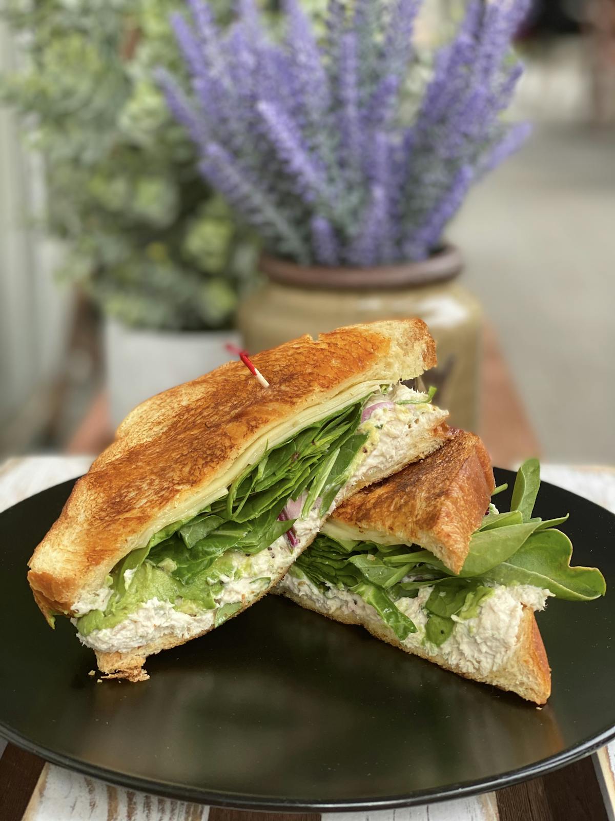 a sandwich cut in half on a plate