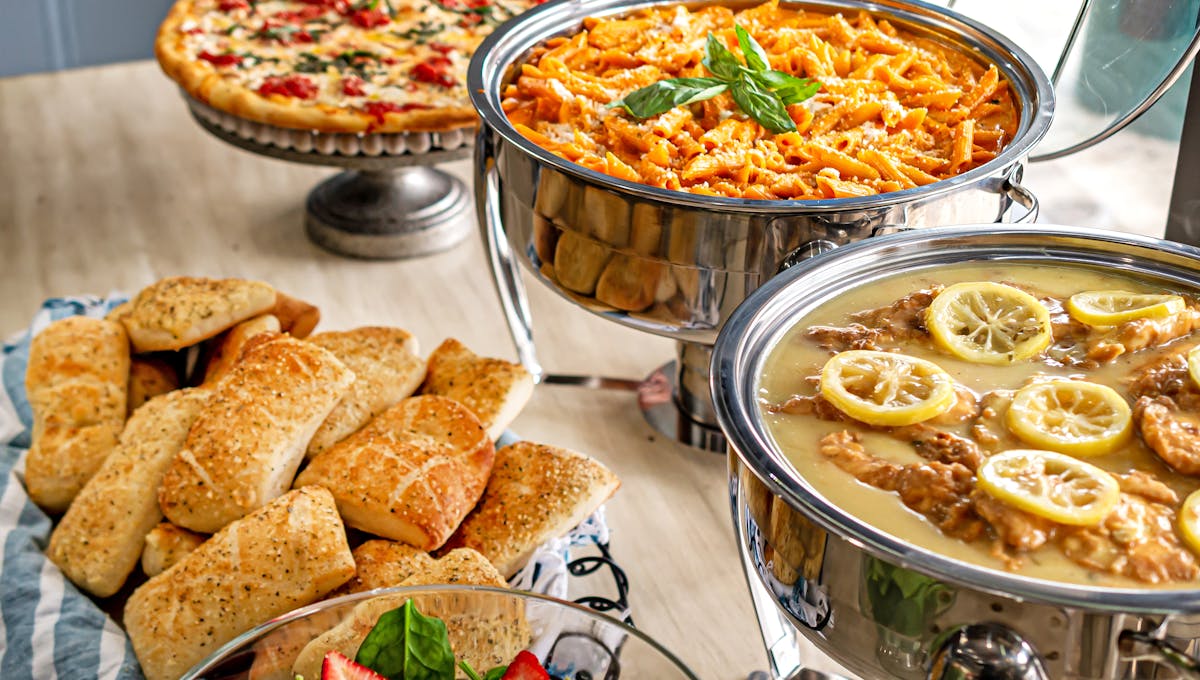 a dish is filled with food