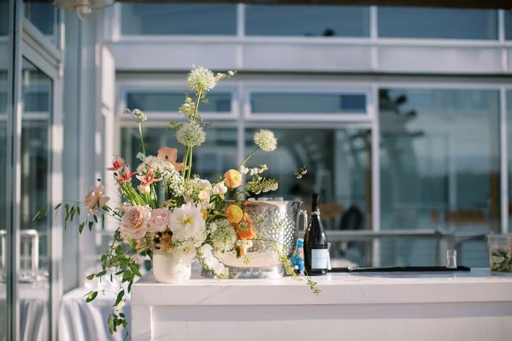 Image of bar and a flower buffet