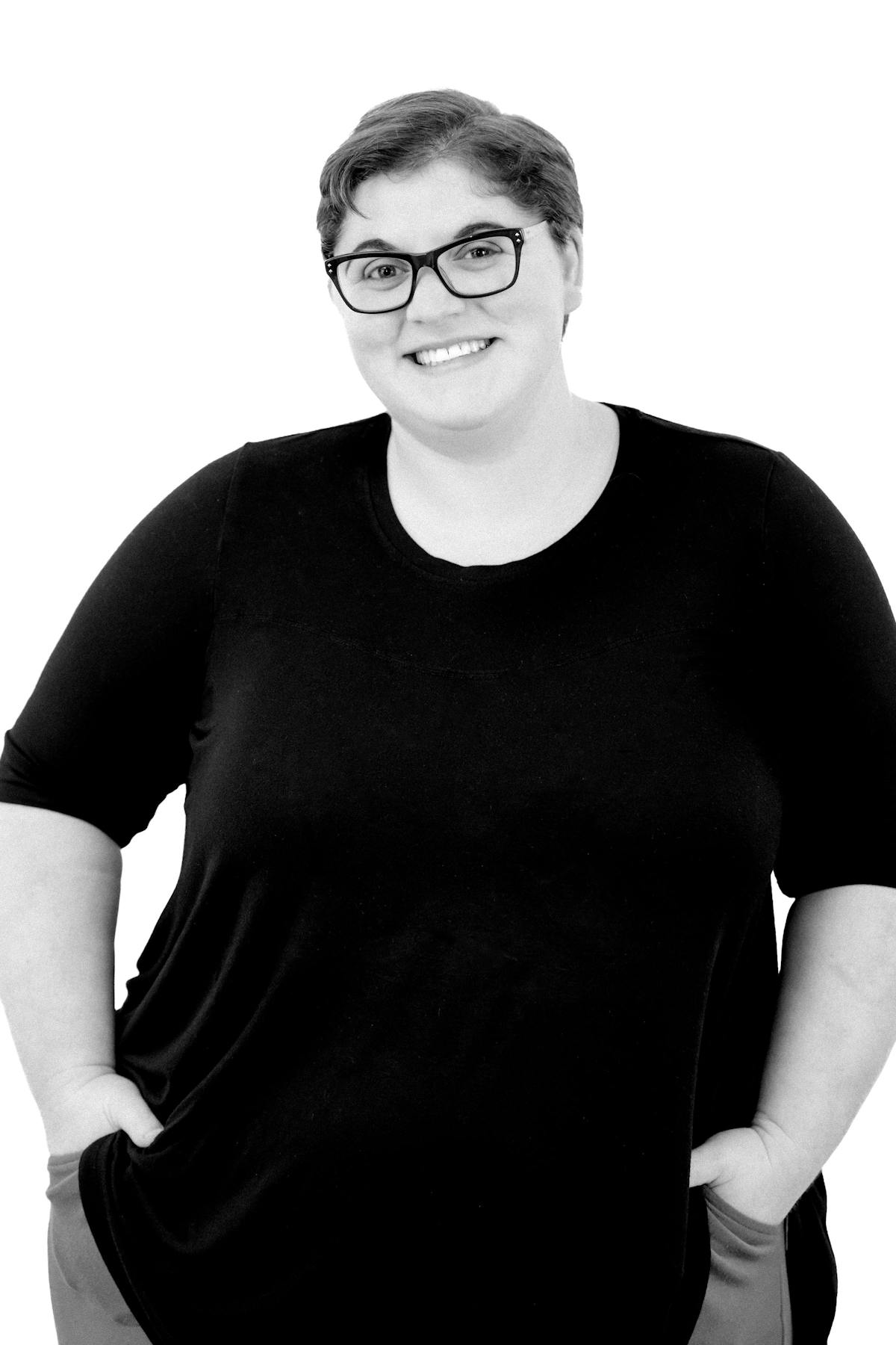 Black and white portrait of Erica Luce, Sales and Events Associate at Truffles Fine Foods