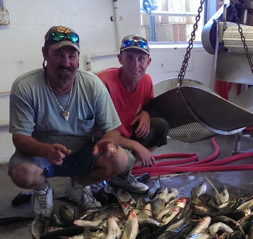 two men posing for the camera with a table filled with cravs