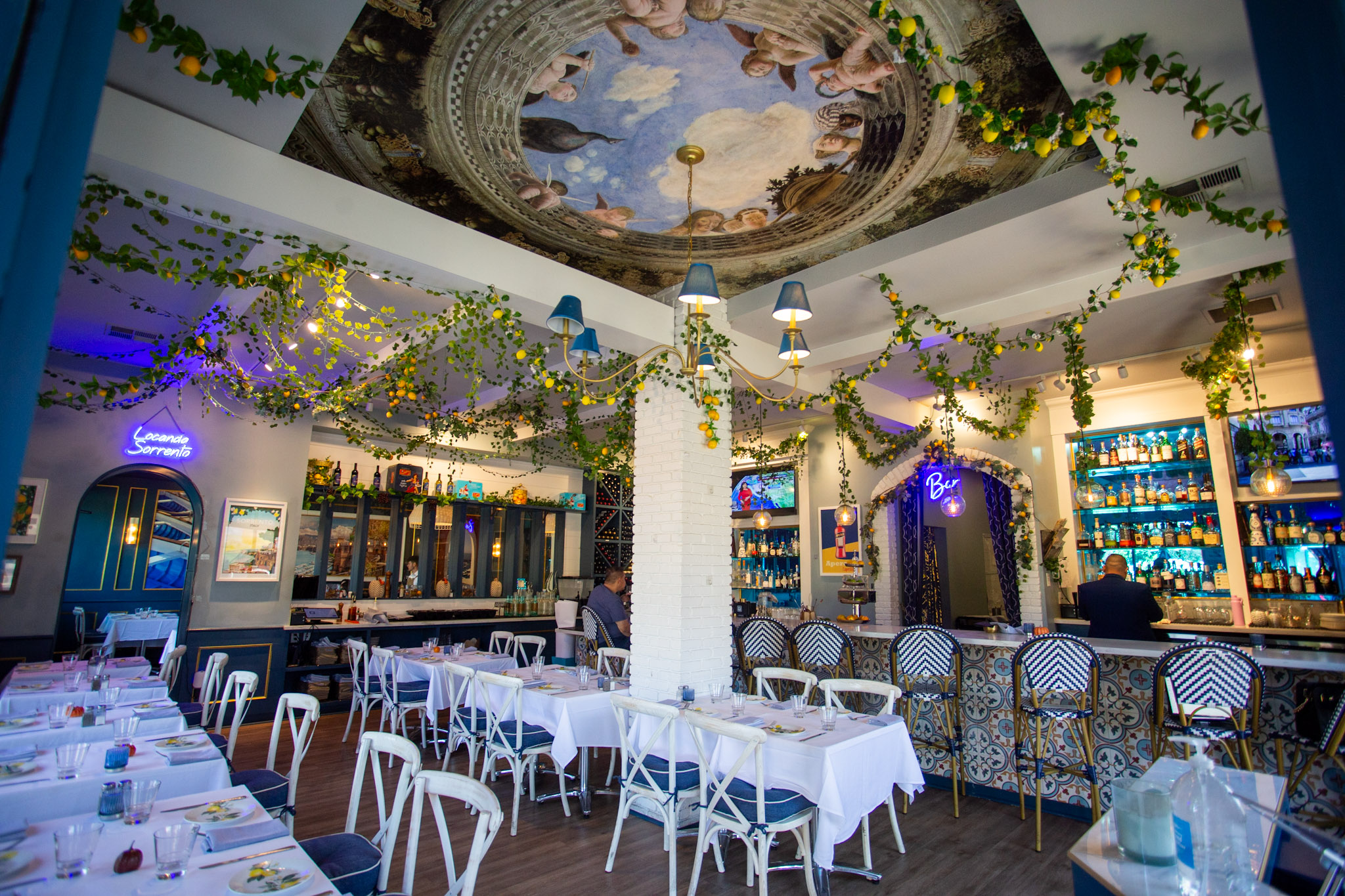 a room with tables and chairs