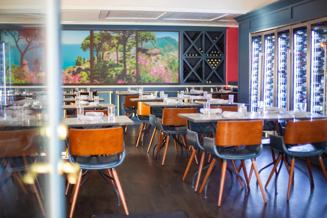 a restaurant with bright colors