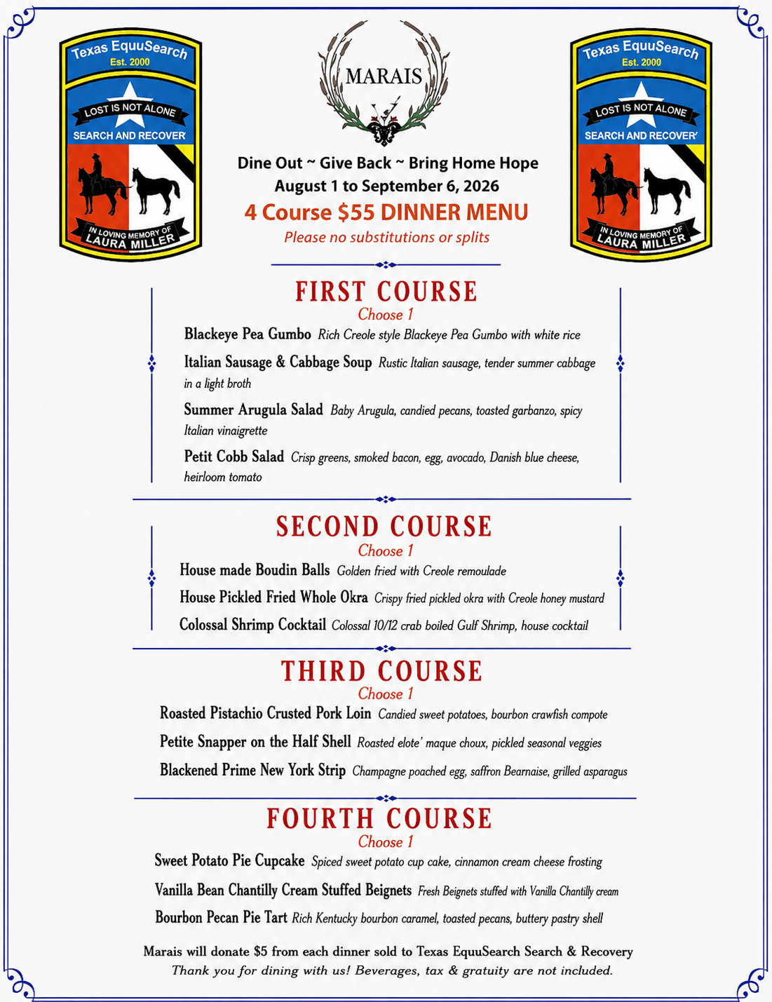 a menu with text and images
