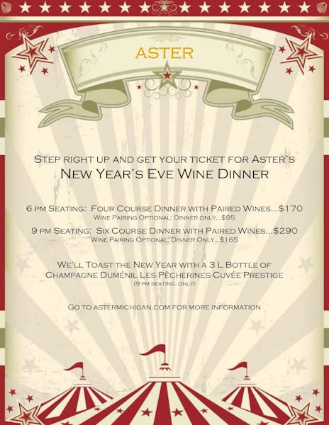 6pm NYE Dinner Aster Farm to Table Concept in Midland, MI