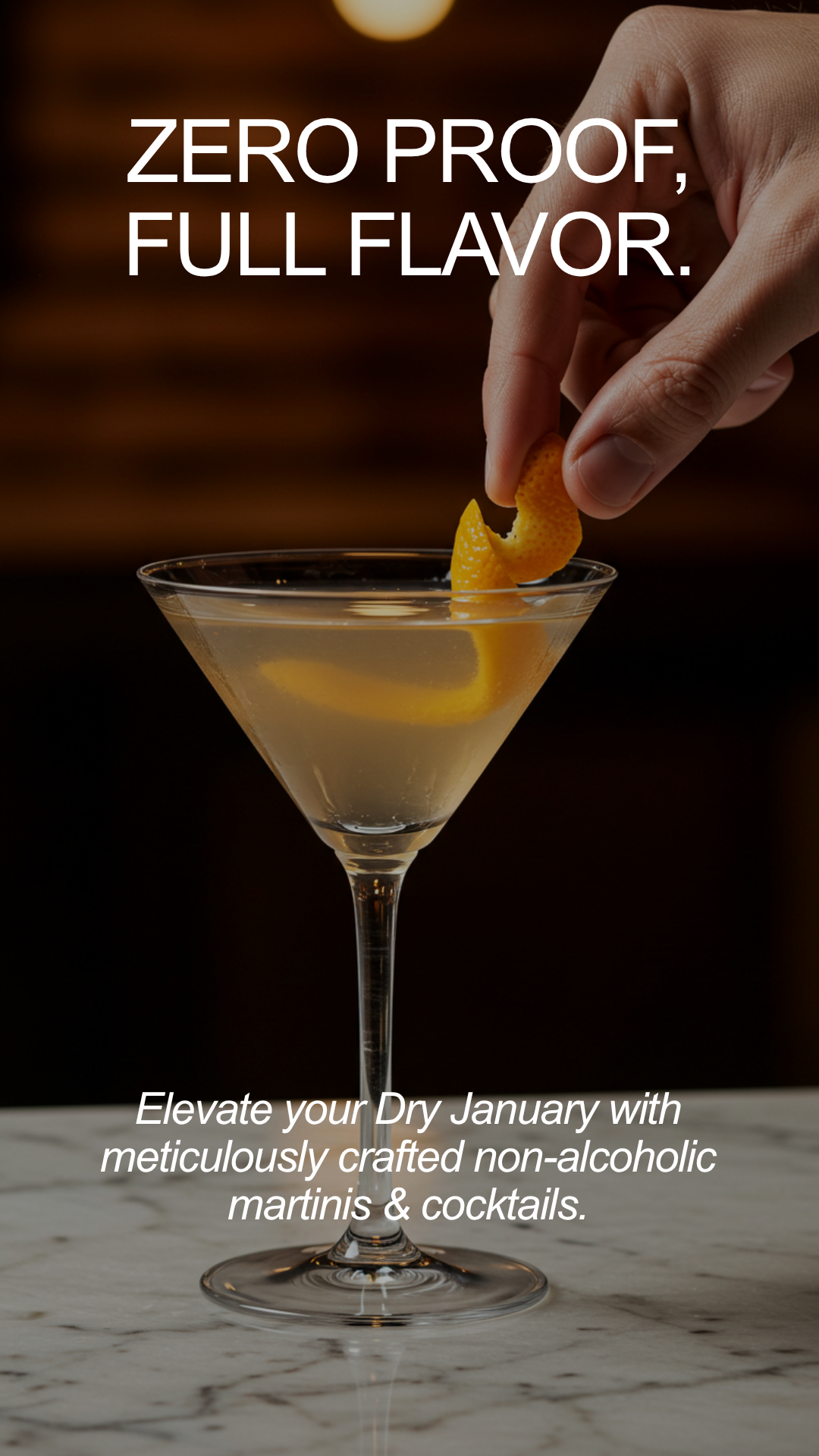 Signature non-alcoholic cocktail with fresh citrus and botanicals