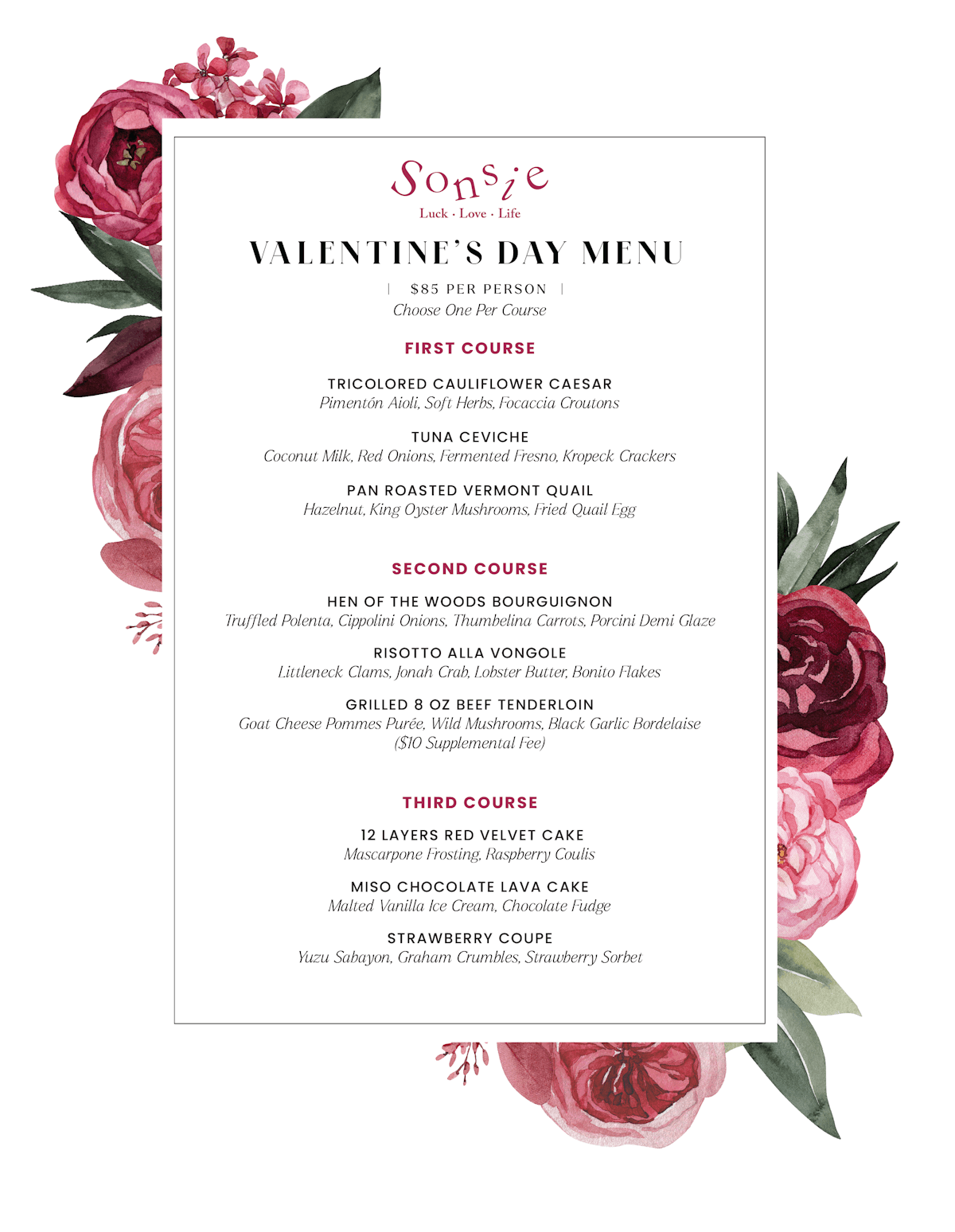 Celebrate Valentine’s Day with a Romantic Dinner at Sonsie