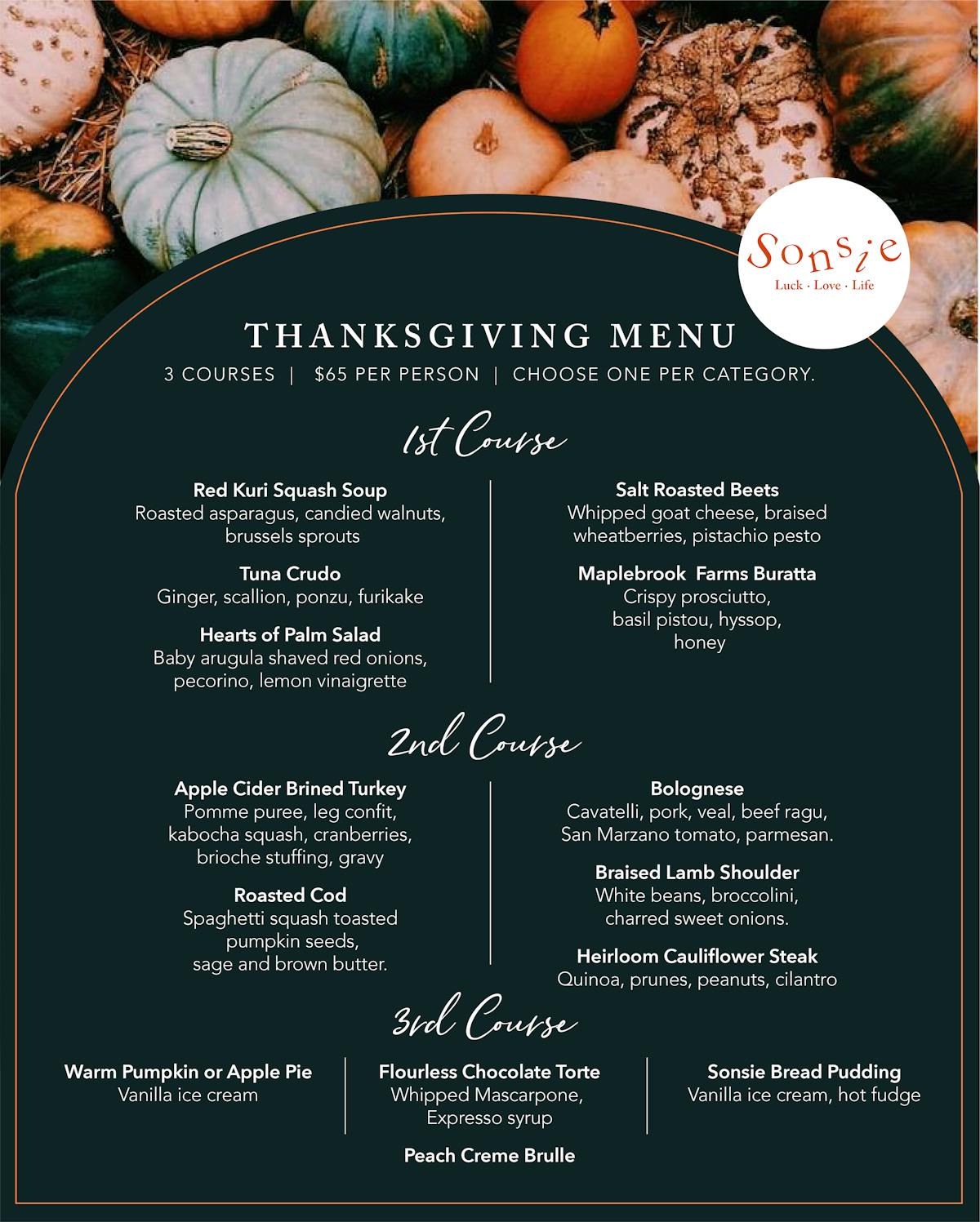 Thanksgiving Day Menu