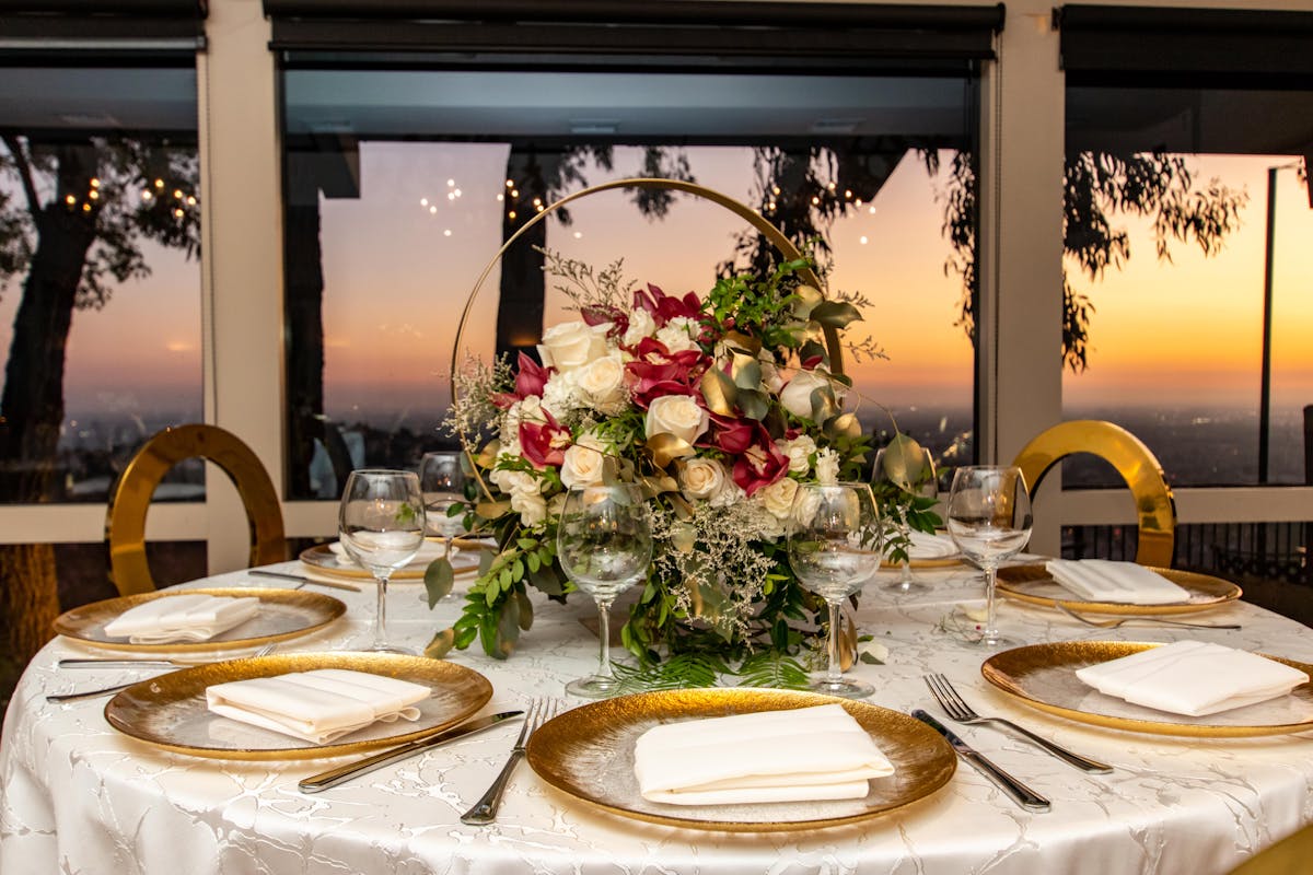 table with floral centerpiece