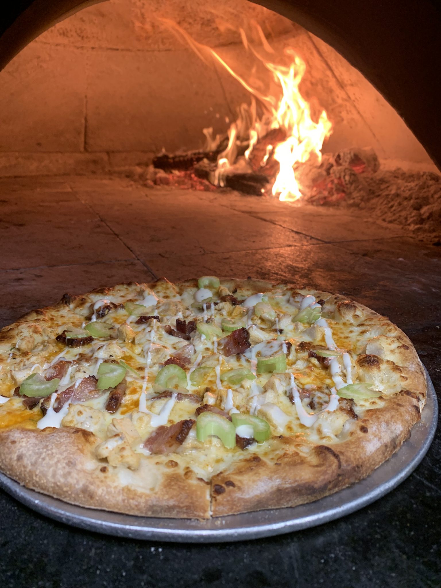 pizza on an oven
