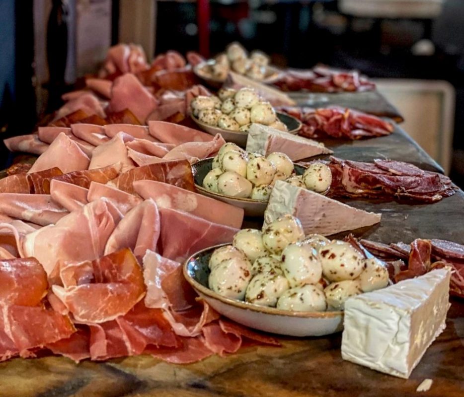 food displayed on a table