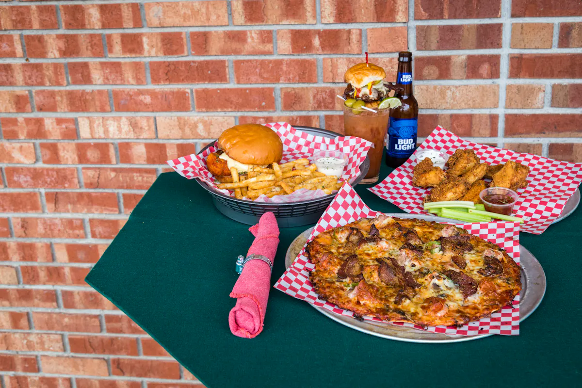 a pizza sitting on top of a table