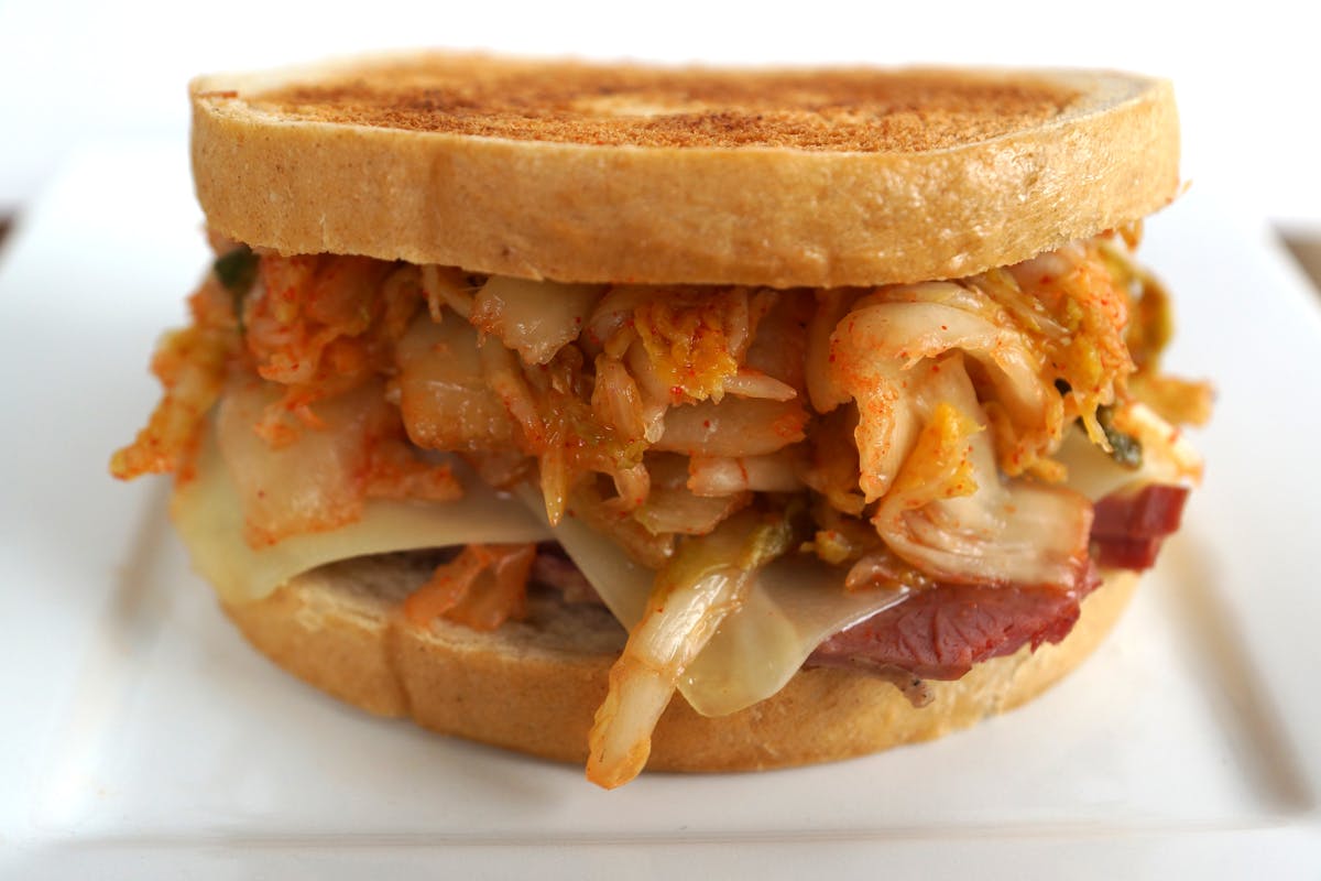 a close up of a sandwich on a plate
